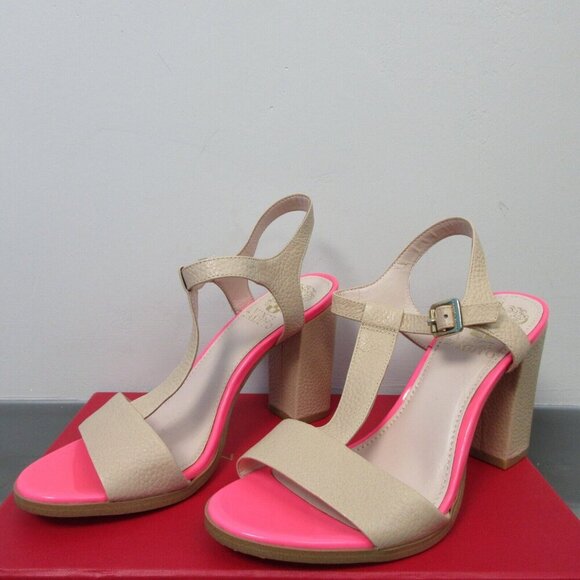 Vince Camuto Novasi Women Sandals 7 Beige Pink Pebble Leather High Heels y2k 538 - Picture 1 of 10